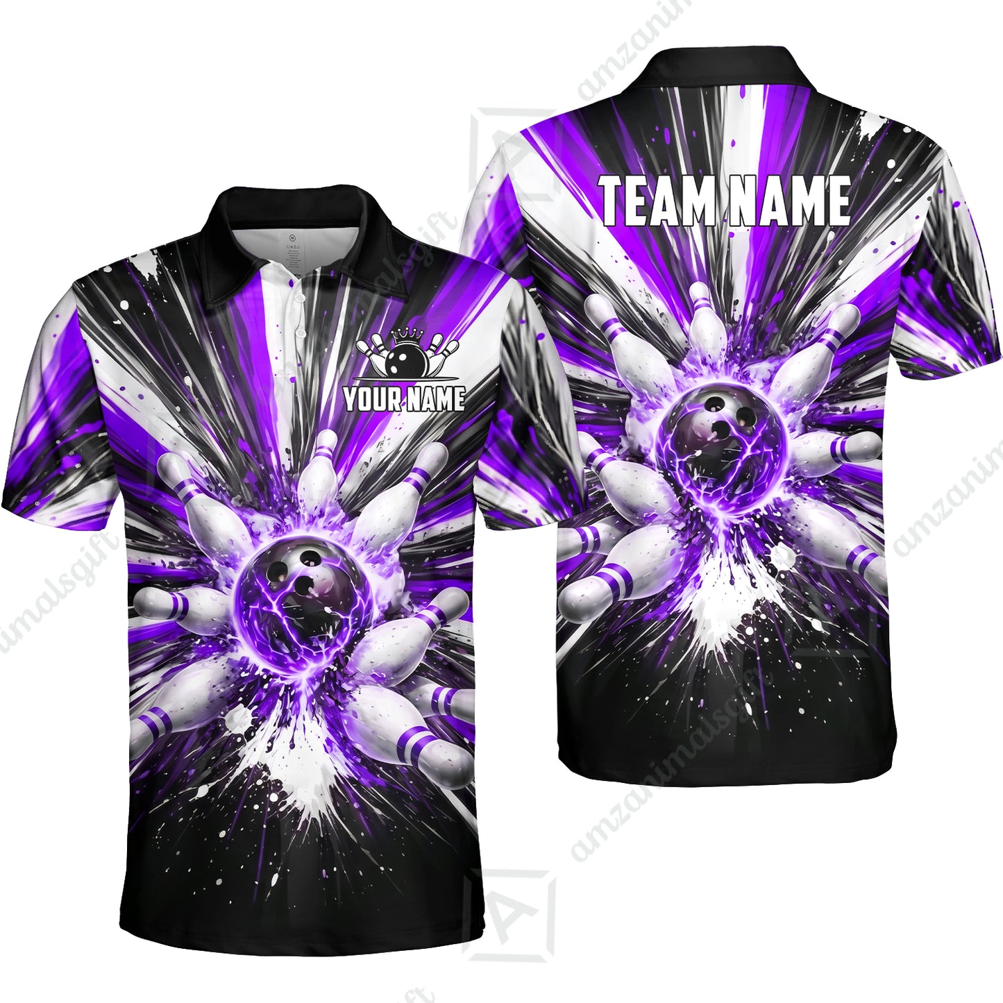Custom Bowling Jersey Polo Shirt, Electric Burst Explosion, Custom Bowling Jersey Team Shirt For Players With Name and Team Name