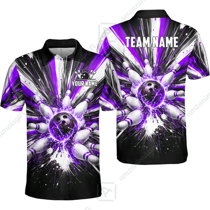 Custom Bowling Jersey Polo Shirt, Electric Burst Explosion, Custom Bowling Jersey Team Shirt For Players With Name and Team Name