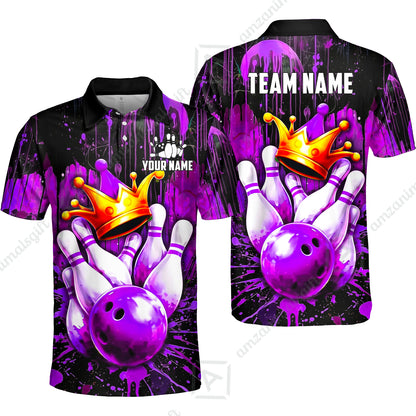 Custom Bowling Jersey Polo Shirt, Neon King Crown, Custom Bowling Jersey Team Shirt For Players With Name and Team Name