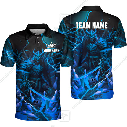Custom Bowling Jersey Polo Shirt, Fiery Samurai Strike, Custom Bowling Jersey Team Shirt For Players With Name & Team Name