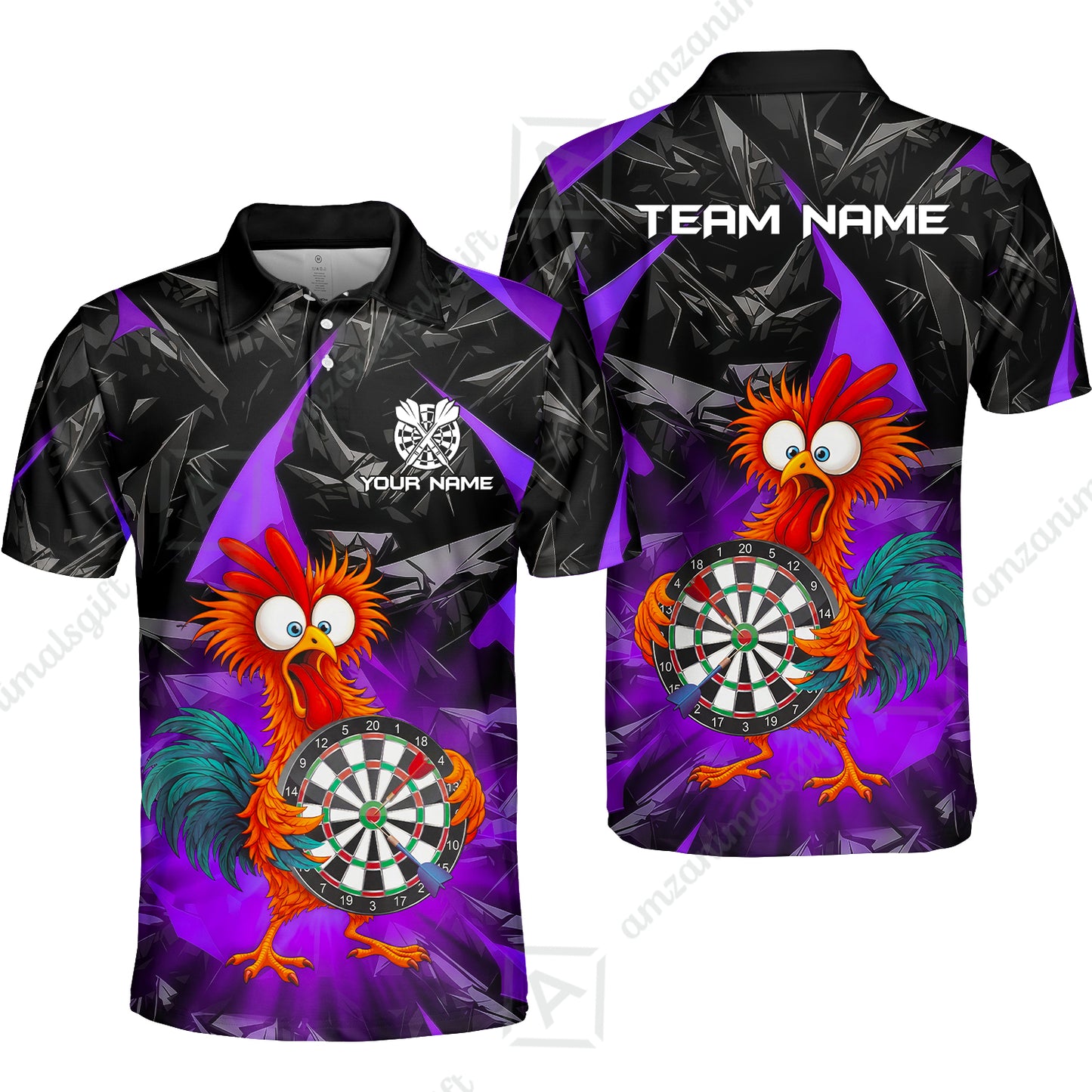 Custom Darts Team Jersey, Personalized Funky Rooster Dart Shirt For Players With Name & Team Name