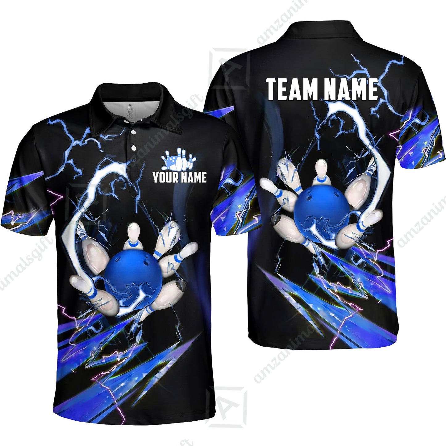 Custom Bowling Jersey Polo Shirt, Electric Strike & Neon Plasma, Custom Bowling Jersey Team Shirt For Players With Name & Team Name