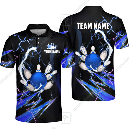 Custom Bowling Jersey Polo Shirt, Electric Strike & Neon Plasma, Custom Bowling Jersey Team Shirt For Players With Name & Team Name