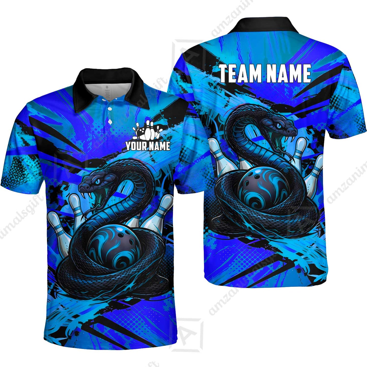 Custom Bowling Jersey Polo Shirt, Viper Venom Strike & Cyberpunk Splash, Custom Bowling Jersey Team Shirt For Players With Name & Team Name