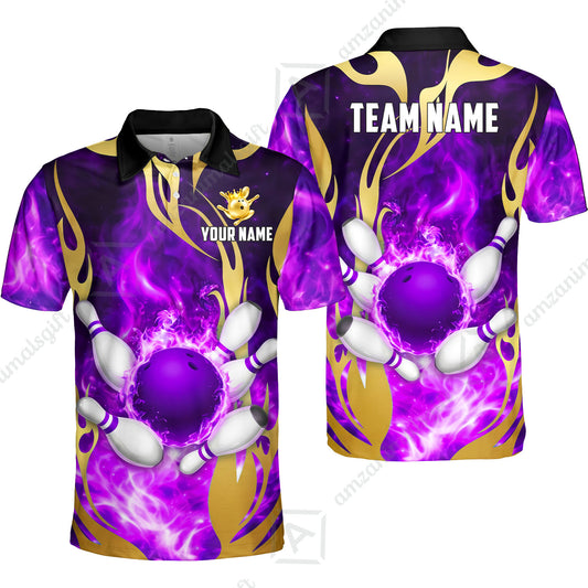 Custom Bowling Jersey Polo Shirt, Abyssal Fire & Golden Flames, Custom Bowling Jersey Team Shirt For Players With Name & Team Name