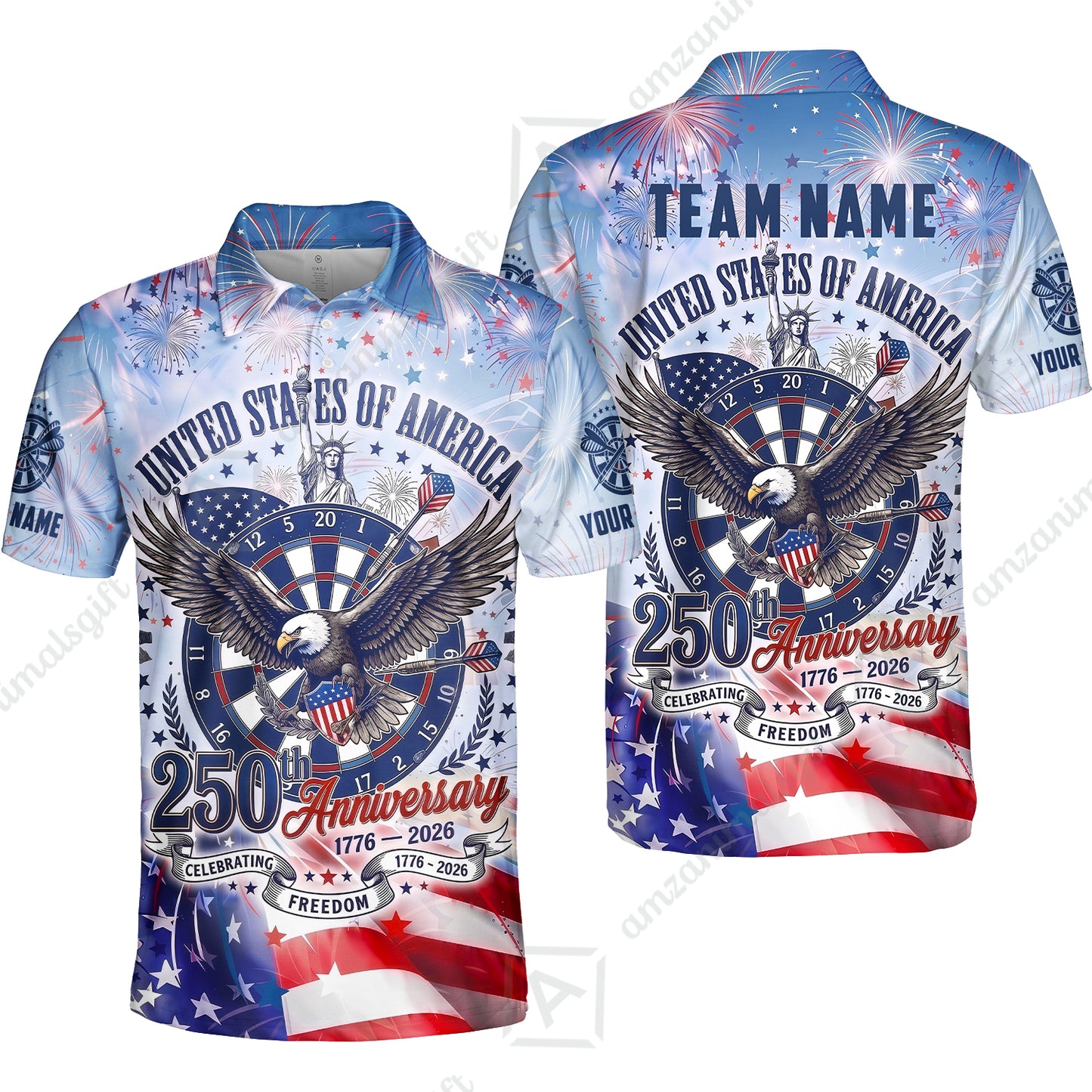 Custom Bowling Jersey Polo Shirt, 250 Years Anniversary USA, Personalize Name and Team Name