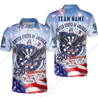 Custom Bowling Jersey Polo Shirt, 250 Years Anniversary USA, Personalize Name and Team Name