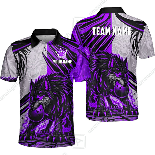 Custom Bowling Jersey Polo Shirt, Lone Wolf Strike & Emerald Frost, Custom Bowling Jersey Team Shirt For Players With Name & Team Name