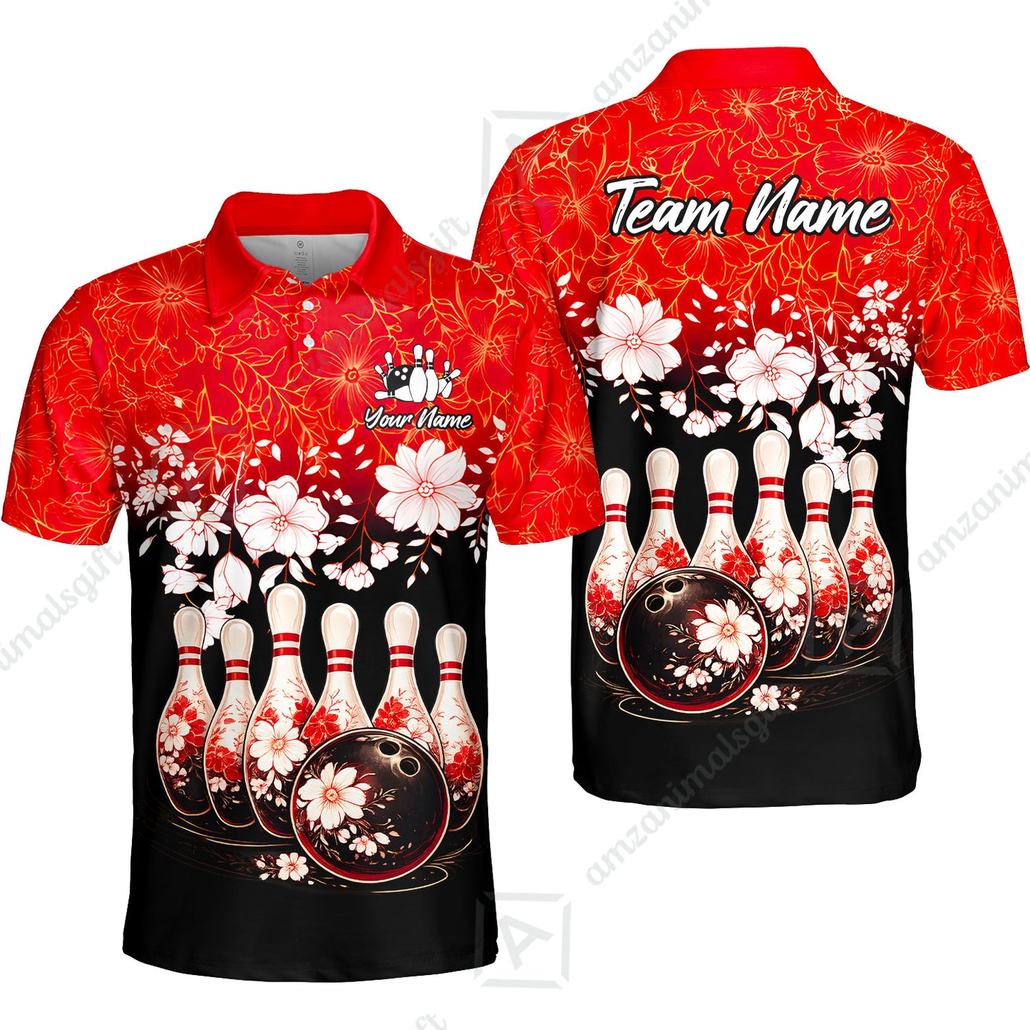 Custom Bowling Jersey Polo Shirt, Cherry Blossom Flower Bowling, Custom Bowling Jersey Team Shirt For Players With Name & Team Name