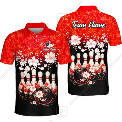Custom Bowling Jersey Polo Shirt, Cherry Blossom Flower Bowling, Custom Bowling Jersey Team Shirt For Players With Name & Team Name