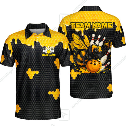 Custom Bowling Jersey Polo Shirt, Golden Honeycomb Hornet, Custom Bowling Jersey Team Shirt For Players With Name and Team Name