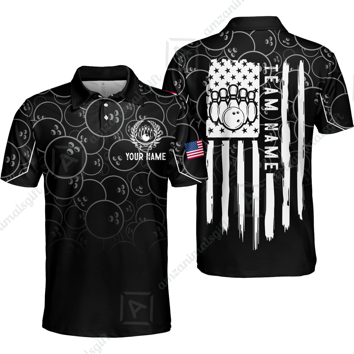 Custom Bowling Jersey Polo Shirt, Vibrant Kelly Ball Pattern Flag, Custom Bowling Jersey Team Shirt For Players With Name and Team Name