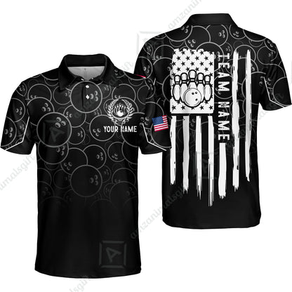 Custom Bowling Jersey Polo Shirt, Vibrant Kelly Ball Pattern Flag, Custom Bowling Jersey Team Shirt For Players With Name and Team Name