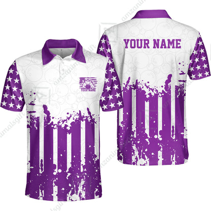 Custom Bowling Jersey Polo Shirt, Distressed Stars and Stripes Grunge, Custom Bowling Jersey Team Shirt For Players With Name and Team Name