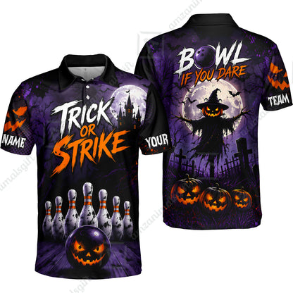 Customized Bowling Shirt, Bowl If You Dare Trick Or Strike, Personalized Polo Shirt For Players With Name & Team Name