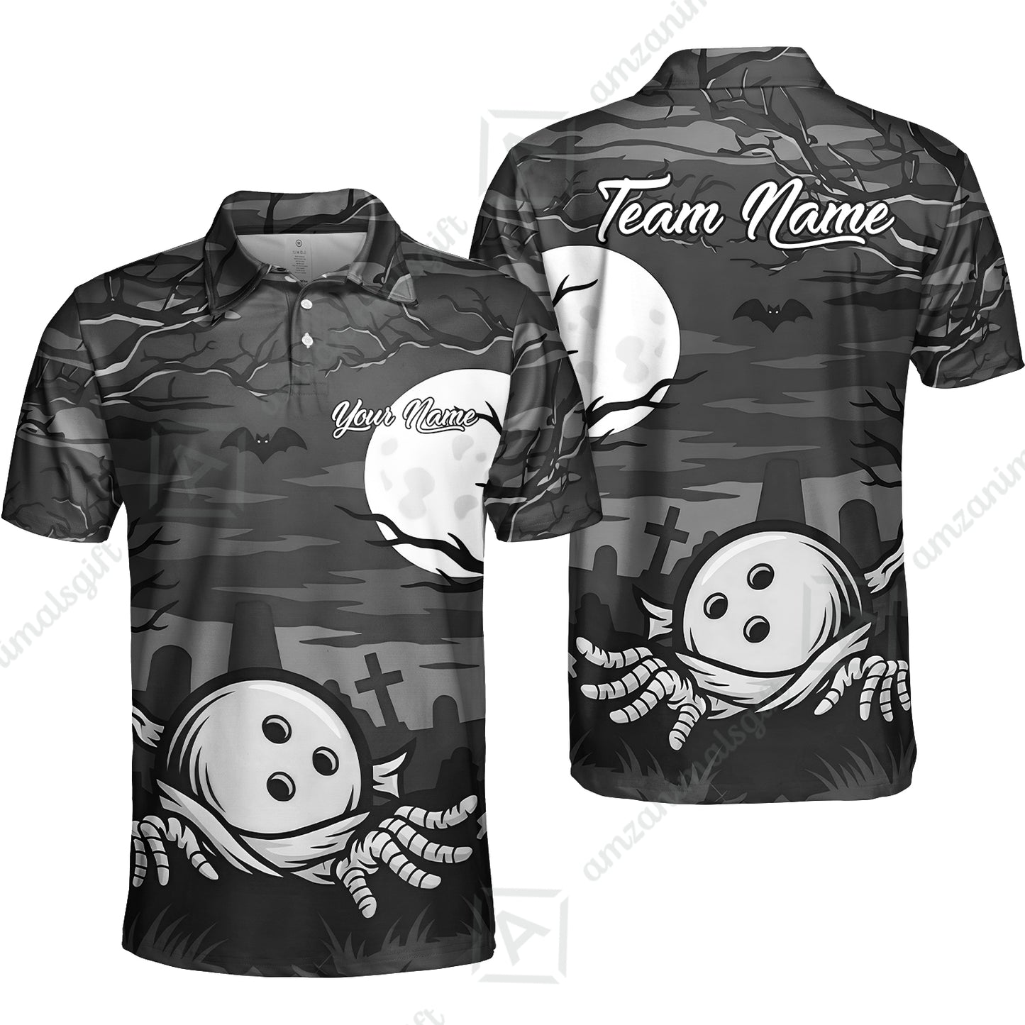 Customized Bowling Shirt, Bowling Halloween Mummy, Personalized Polo Shirt For Players With Name & Team Name