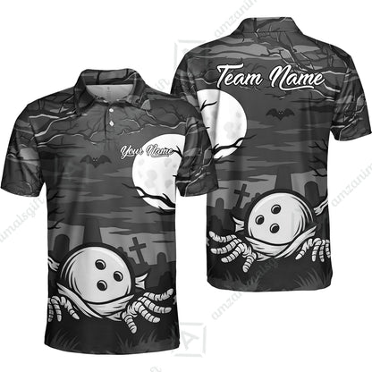 Customized Bowling Shirt, Bowling Halloween Mummy, Personalized Polo Shirt For Players With Name & Team Name