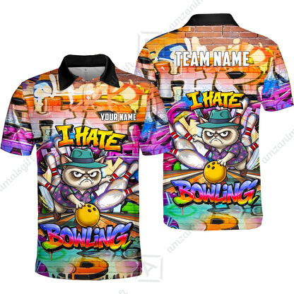 Custom Bowling Jersey Polo Shirt, Sarcastic Grumpy Cat Graffiti, Custom Bowling Jersey Team Shirt For Players With Name and Team Name