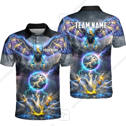Custom Bowling Jersey Polo Shirt, Majestic Electric Lightning Eagle, Custom Bowling Jersey Team Shirt For Players With Name and Team Name