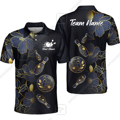 Custom Bowling Jersey Polo Shirt, Flower Bowling Pattern Gradient Gold, Custom Bowling Jersey Team Shirt For Players With Name and Team Name