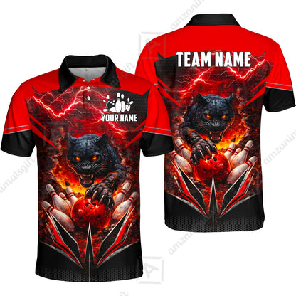 Custom Bowling Jersey Polo Shirt, Electric Panther Bowling, Personalized Name & Team Name
