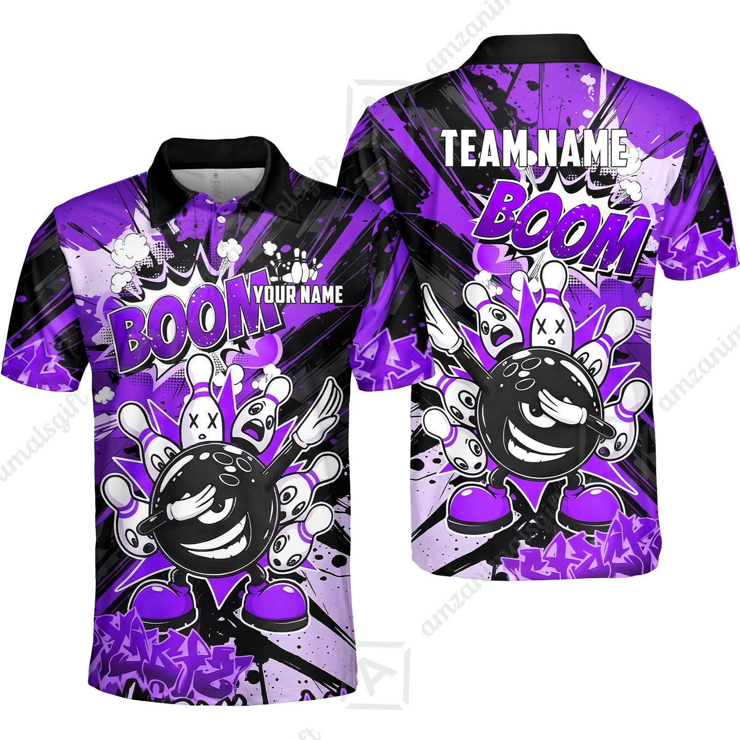 Custom Bowling Jersey Polo Shirt, Dabbing Cartoon Monster, Custom Bowling Jersey Team Shirt For Players With Name & Team Name