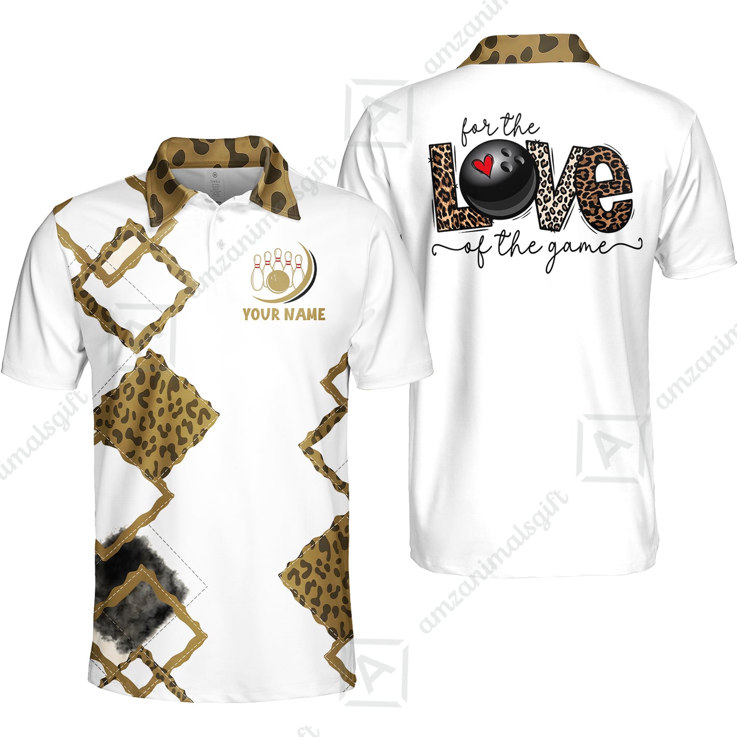 Custom Bowling Jersey Polo Shirt, Chic Leopard Print Love of the Game, Custom Bowling Jersey Team Shirt For Players With Name and Team Name