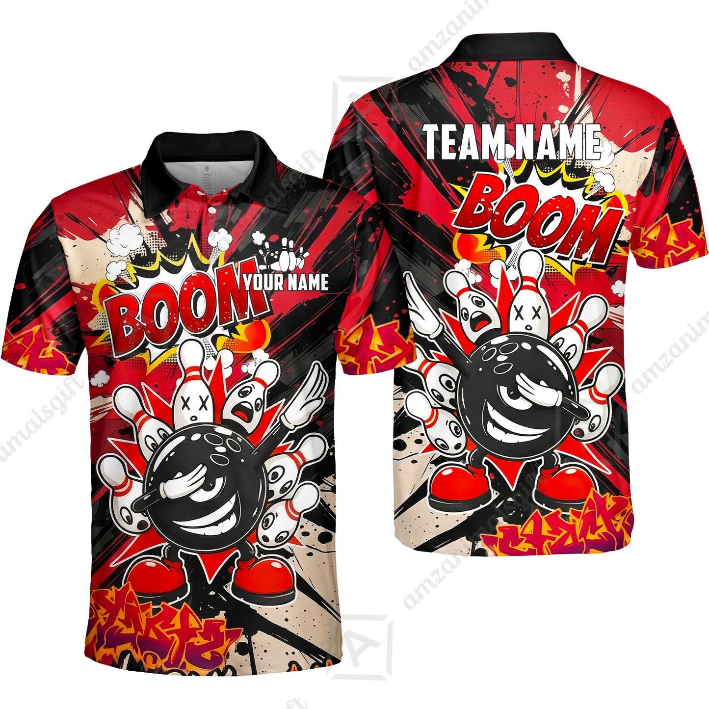 Custom Bowling Jersey Polo Shirt, Dabbing Cartoon Monster, Custom Bowling Jersey Team Shirt For Players With Name & Team Name