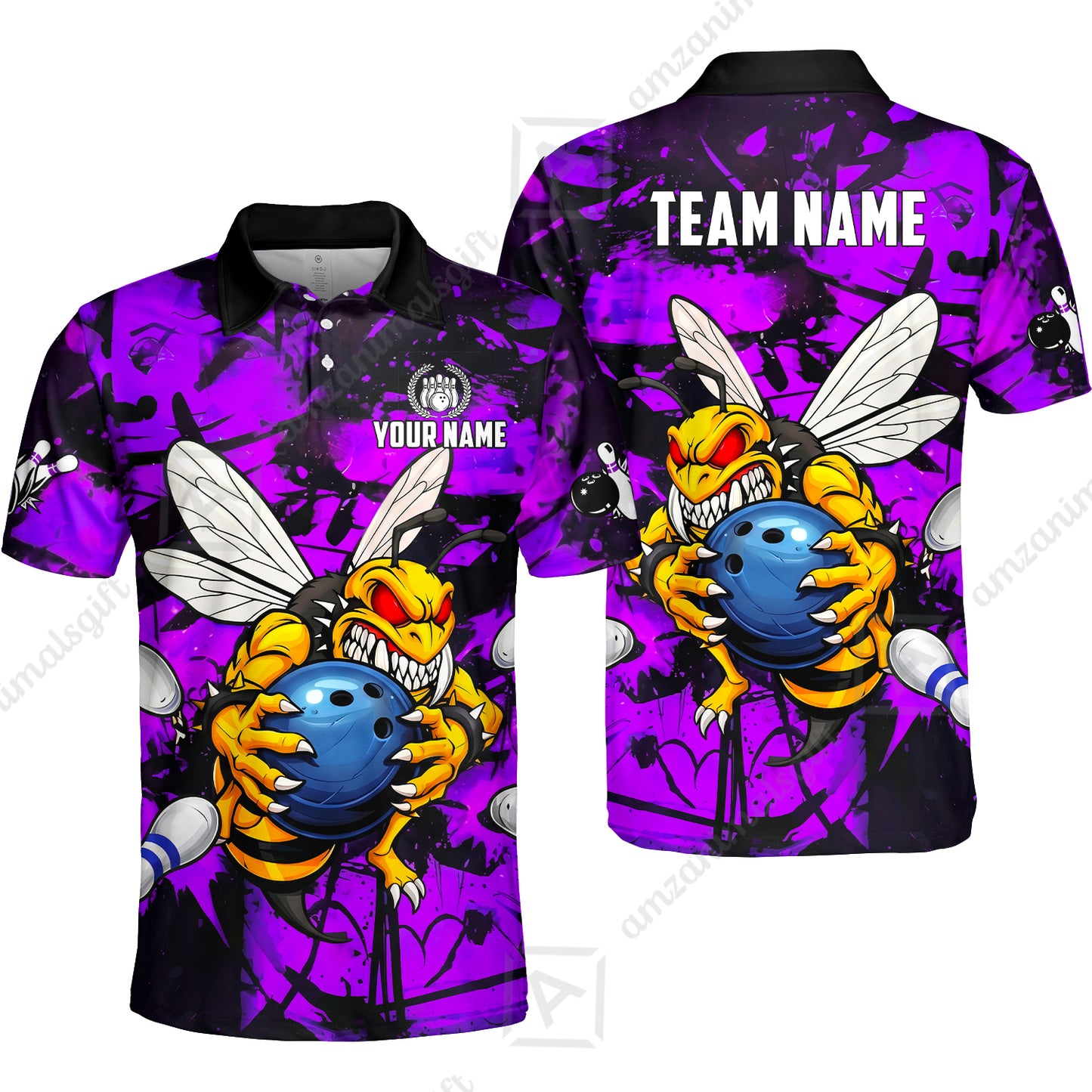 Custom Bowling Jersey Polo Shirt, The Wild Wasp Strike, Custom Bowling Jersey Team Shirt For Players With Name & Team Name
