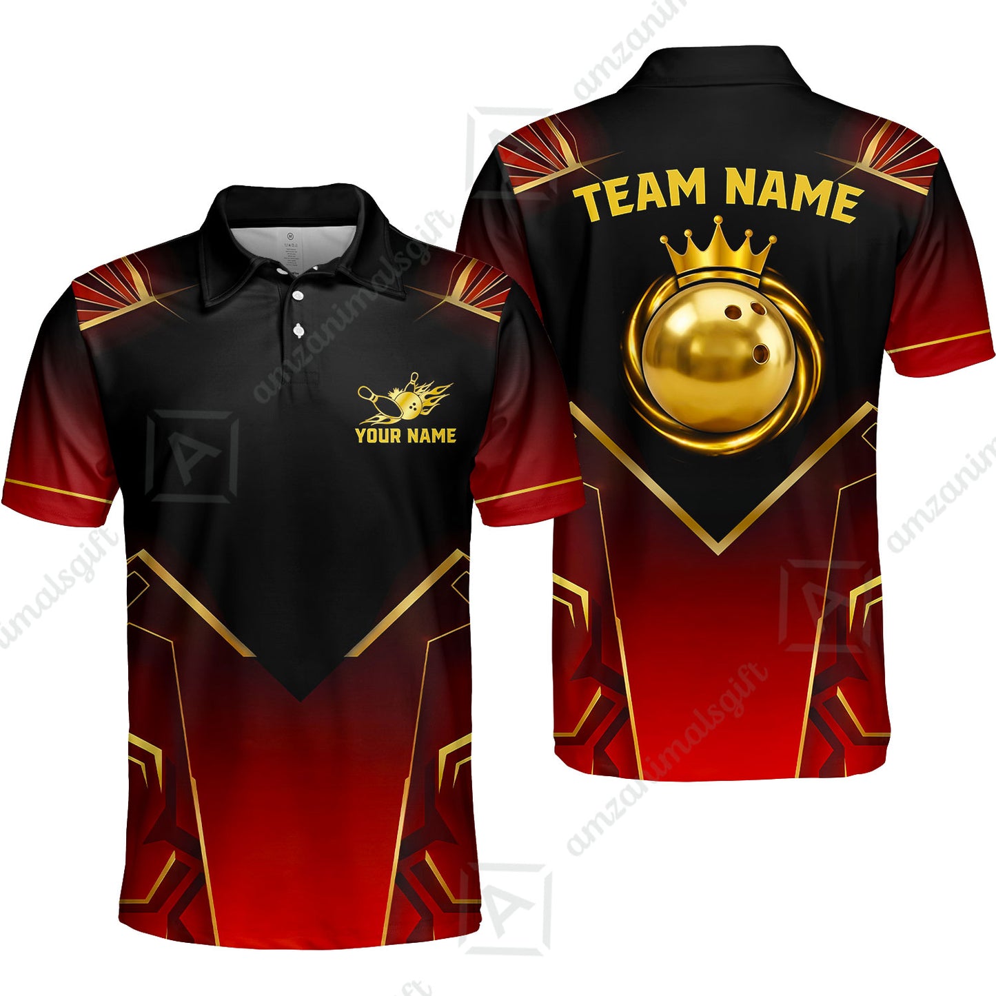 Custom Bowling Jersey Polo Shirt, Luxury Regal Golden Crown, Custom Bowling Jersey Team Shirt For Players With Name and Team Name