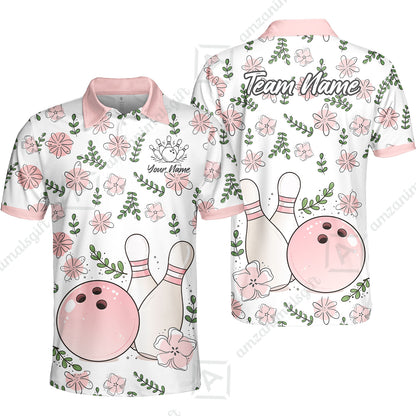 Custom Bowling Jersey Polo Shirt, Pink Floral Bowling, Custom Bowling Jersey Team Shirt For Players With Name & Team Name