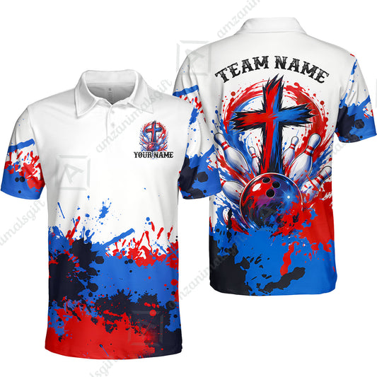 Custom Bowling Jersey Polo Shirt, Splash Pain Bowling Cross Colorful, Custom Bowling Jersey Team Shirt For Players With Name & Team Name