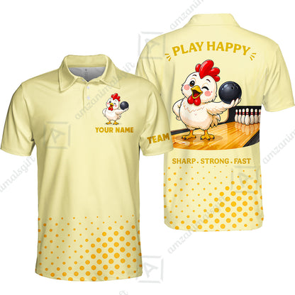 Custom Bowling Jersey Polo Shirt, Happy Rooster, Custom Bowling Jersey Team Shirt For Players With Name and Team Name