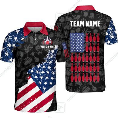 Custom Bowling Jersey Polo Shirt, Americana Patriotic Distressed Flag, Custom Bowling Jersey Team Shirt For Players With Name and Team Name