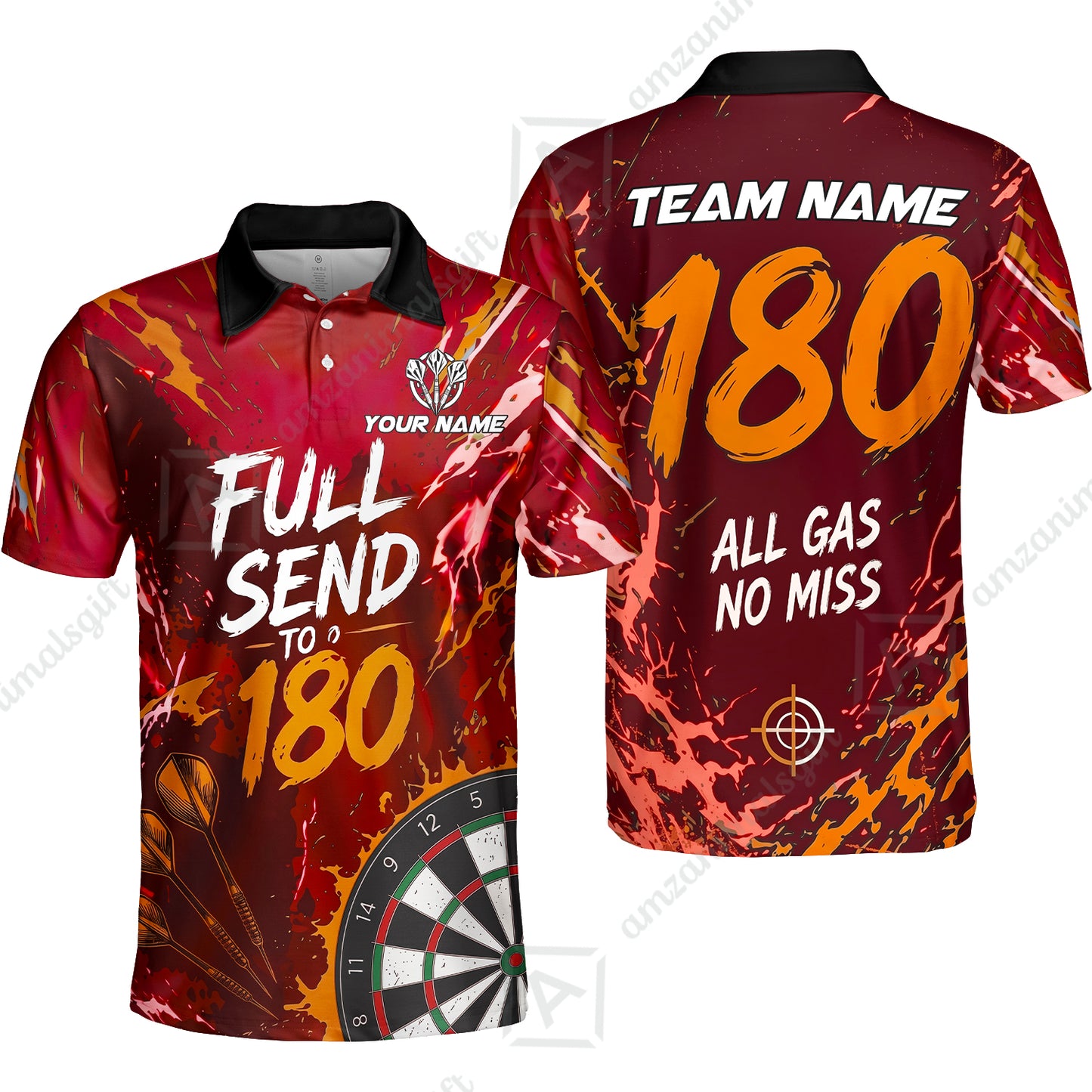 Customized Darts Team Jersey, Full Send To 180, All Gas No Miss, Personalized Polo Shirt For Players With Name & Team Name