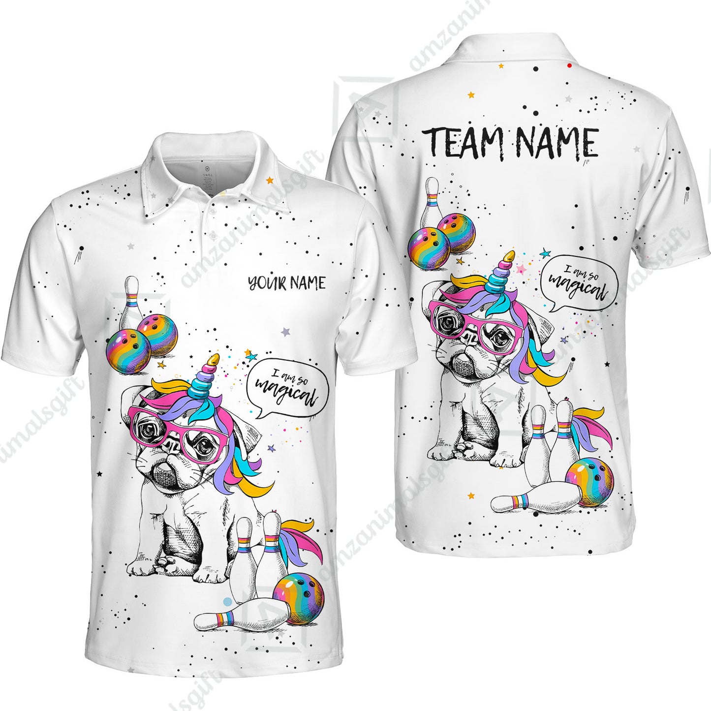 Custom Bowling Jersey Polo Shirt, Pug Bowling I Am So Magical, Custom Bowling Jersey Team Shirt For Players With Name and Team Name