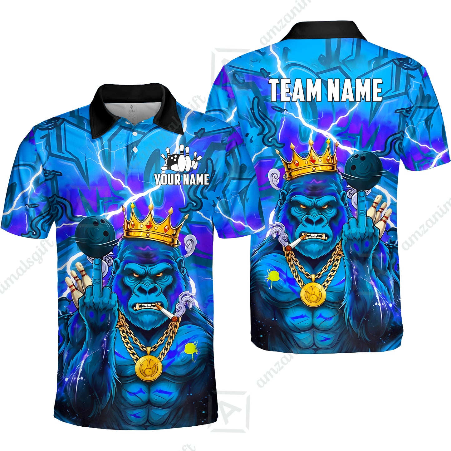 Custom Bowling Jersey Polo Shirt, Rebellious Gorilla King & Street Graffiti, Custom Bowling Jersey Team Shirt For Players With Name & Team Name
