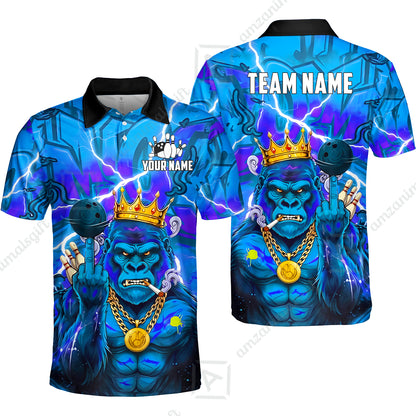 Custom Bowling Jersey Polo Shirt, Rebellious Gorilla King & Street Graffiti, Custom Bowling Jersey Team Shirt For Players With Name & Team Name