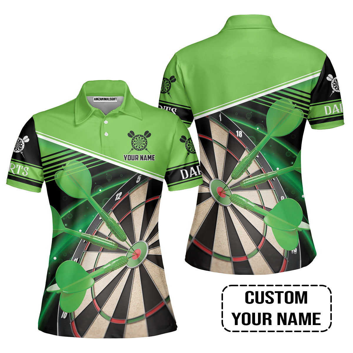 Customized Name Darts Women Polo Shirt, Best Green Darts Player Gift, Personalized Name Darts Women Polo Shirt