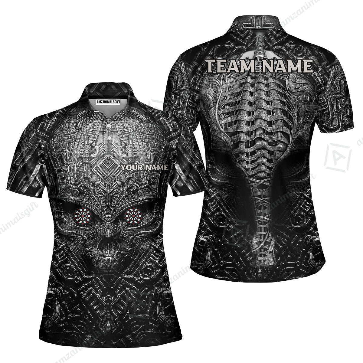 Personalized Darts Polo Shirt - Custom Name Metal Skull Dartboard - Skull And Darts Polo Shirt For Dart Team, Darts Lover