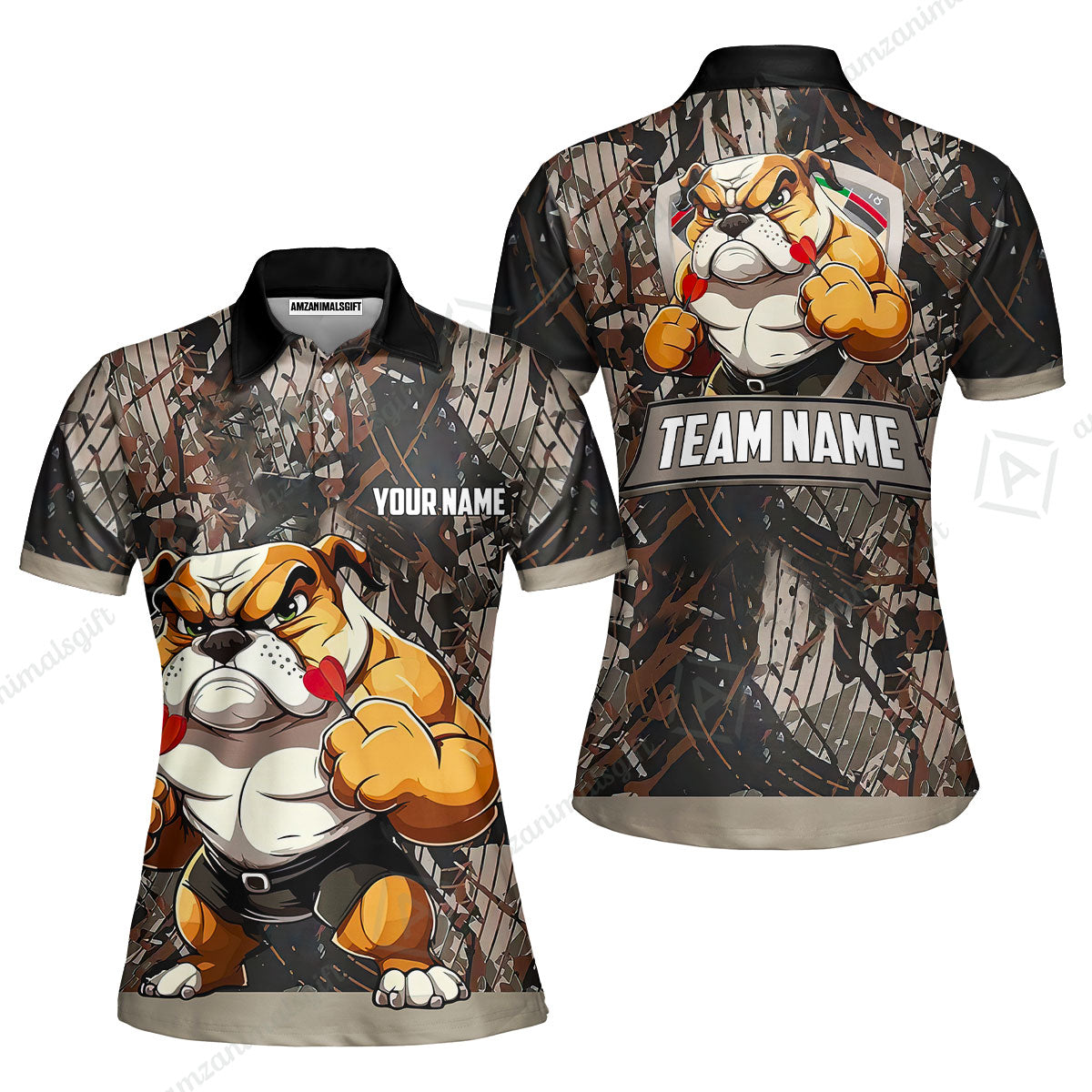 Personalized Darts Polo Shirt - Custom Name Darts & Bulldog Polo Shirt - Polo Shirt For Bulldog Lover, Darts Lover