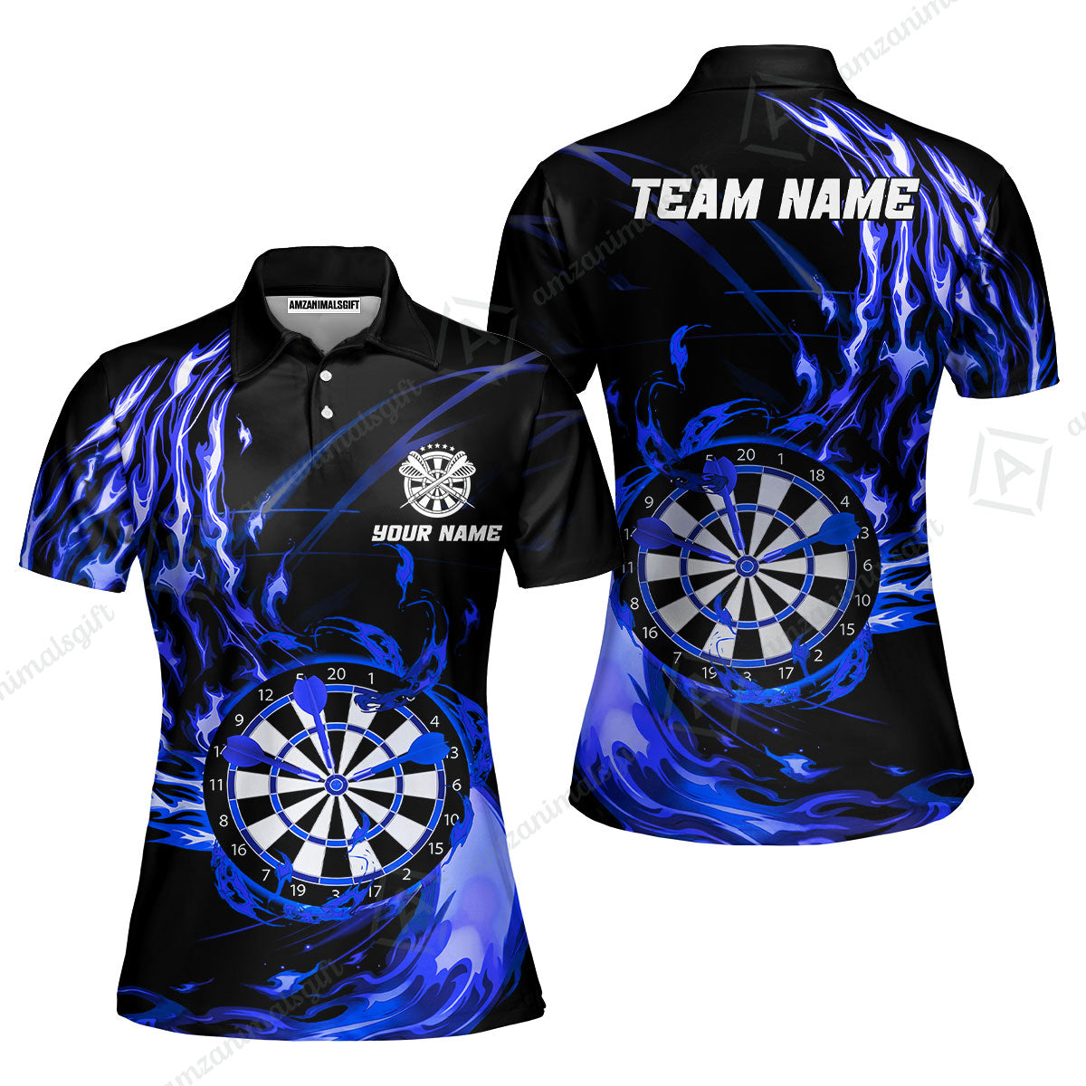 Personalized Darts Hawaiian Shirt - Custom Name & Team Name Darts Purple Fire Polo Shirt For Women, Darts Team, Darts Lover