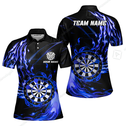 Personalized Darts Hawaiian Shirt - Custom Name & Team Name Darts Purple Fire Polo Shirt For Women, Darts Team, Darts Lover