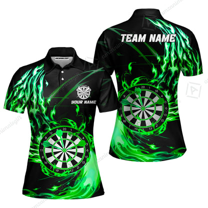 Personalized Darts Hawaiian Shirt - Custom Name & Team Name Darts Purple Fire Polo Shirt For Women, Darts Team, Darts Lover