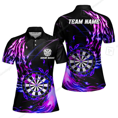 Personalized Darts Hawaiian Shirt - Custom Name & Team Name Darts Purple Fire Polo Shirt For Women, Darts Team, Darts Lover