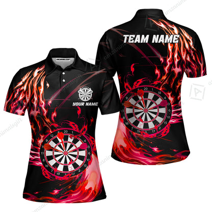 Personalized Darts Hawaiian Shirt - Custom Name & Team Name Darts Purple Fire Polo Shirt For Women, Darts Team, Darts Lover