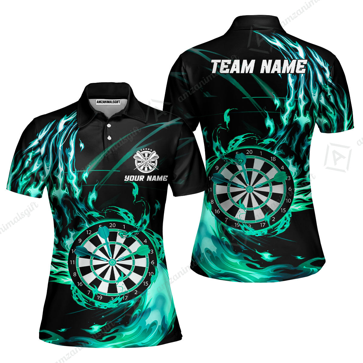 Personalized Darts Hawaiian Shirt - Custom Name & Team Name Darts Purple Fire Polo Shirt For Women, Darts Team, Darts Lover