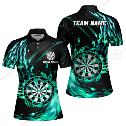 Personalized Darts Hawaiian Shirt - Custom Name & Team Name Darts Purple Fire Polo Shirt For Women, Darts Team, Darts Lover