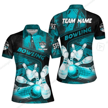 Custom Bowling Team Quater-Zip Polo Shirts, Bowling Uniforms Jerseys Brush Patterns, Multi Colors Personalized Name And Team Name
