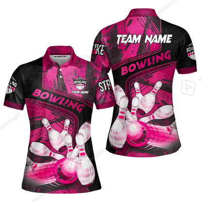 Custom Bowling Team Quater-Zip Polo Shirts, Bowling Uniforms Jerseys Brush Patterns, Multi Colors Personalized Name And Team Name